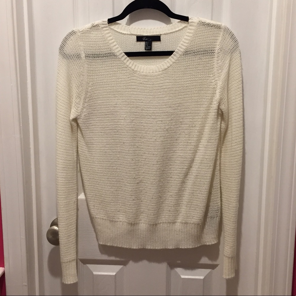 Forever 21 Off-White See Through Scoop-Neck Long Sleeve Sweater